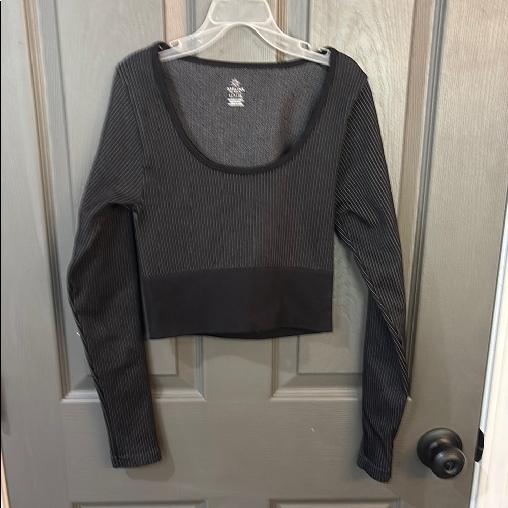 Black Ribbed Long Sleeve Top